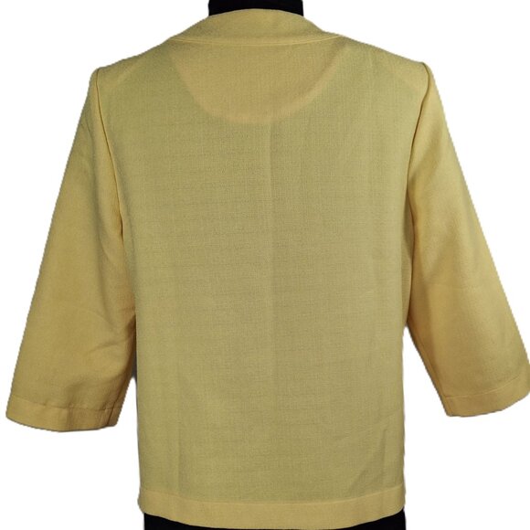 Cute Bright Yellow Light Boxy ¾ Sleeve Relaxed Blazer Jacket Sz 12 Unlined - Picture 9 of 12